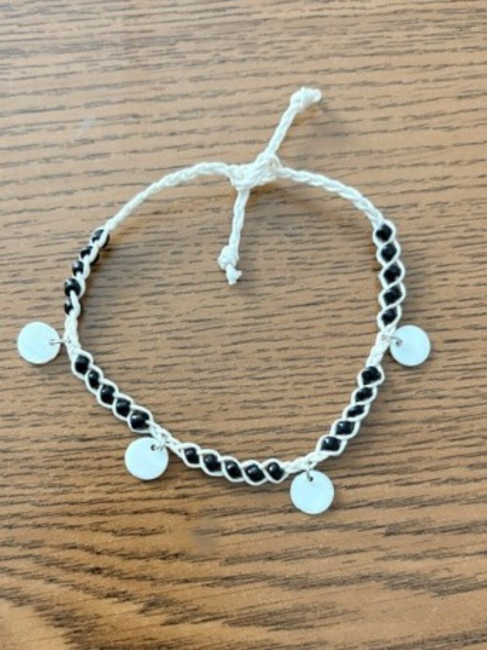 Black Beaded Ankle Bracelet with Agate Charms - 13 Inches